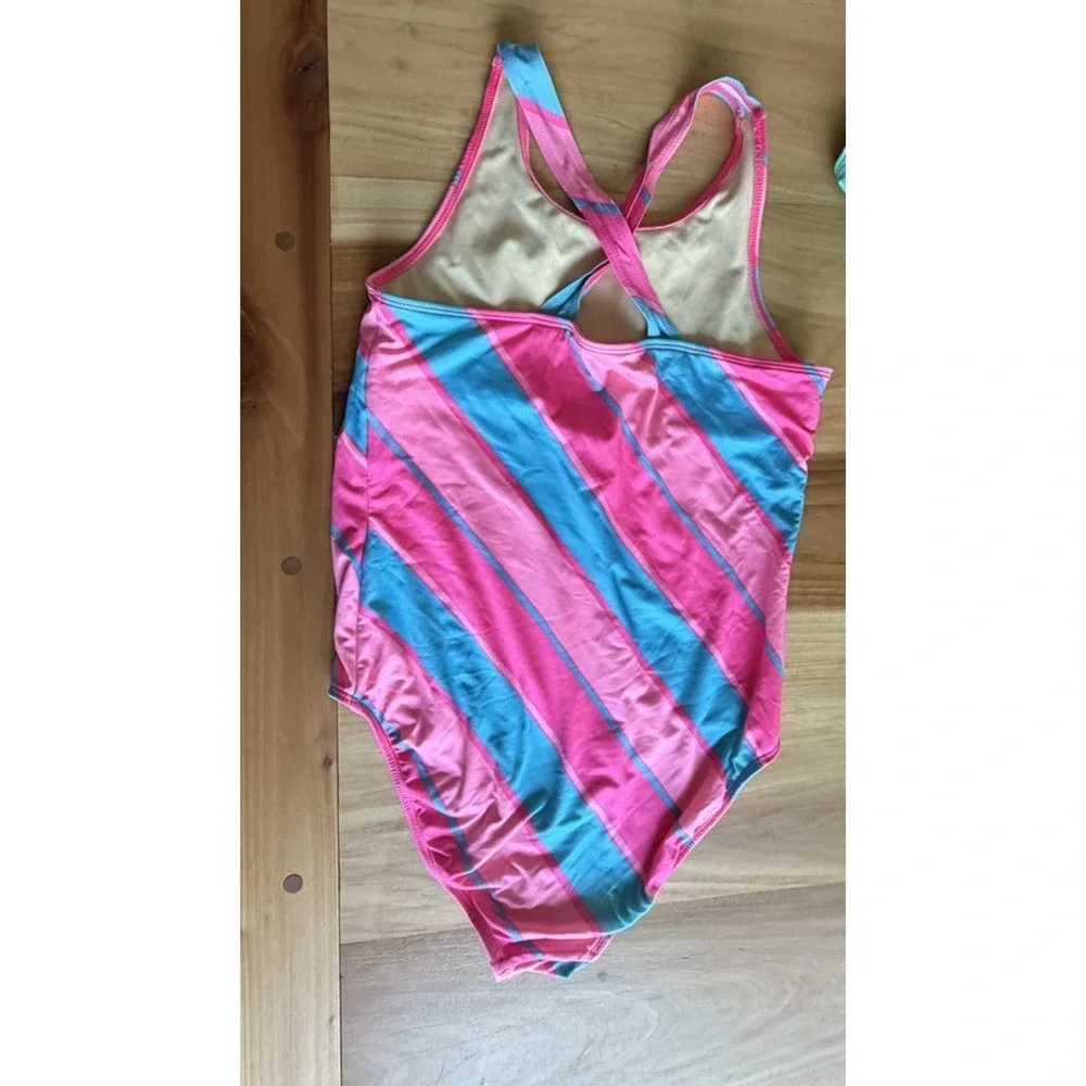 Lot Of 3 Lands End Swimsuits Girls Plus Size 10-12 Pink Blue Purple Green EUC